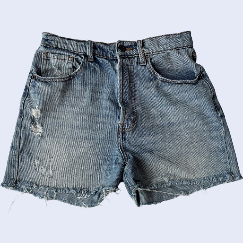 CELLO Womens Size 3/26 Denim Shorts Medium Blue Wash Raw Hem Distressed